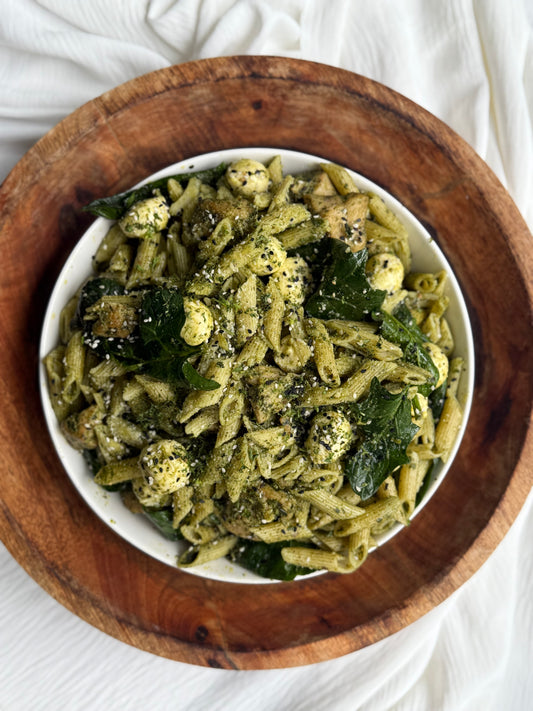 pesto chicken pasta penne dish