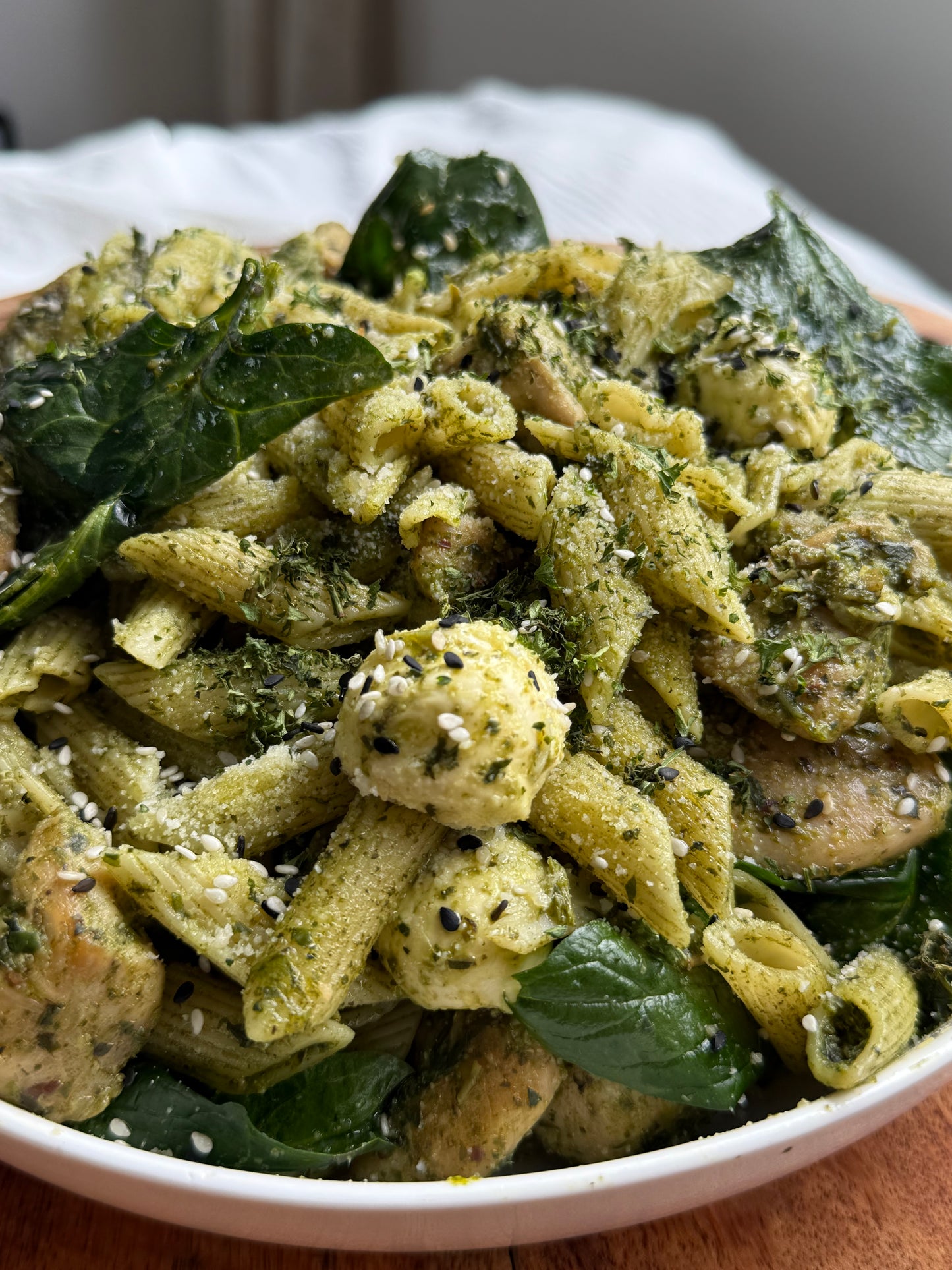 pesto chicken pasta penne dish
