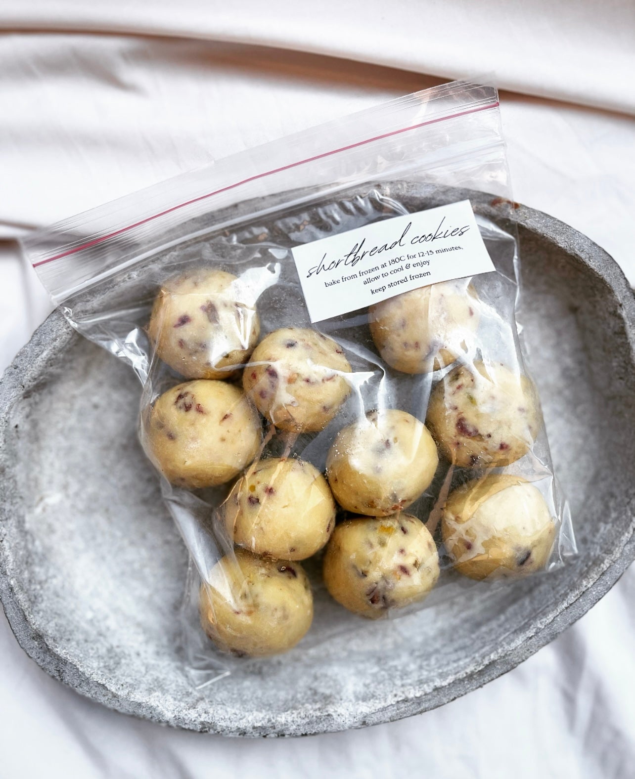 Frozen Shortbread Cookie Balls- Unbaked